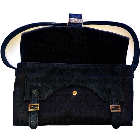 Fendi Baguette Zucchino FF Motif Mini Black Hand Bag Shoulder Bag - Picture 2 of 7